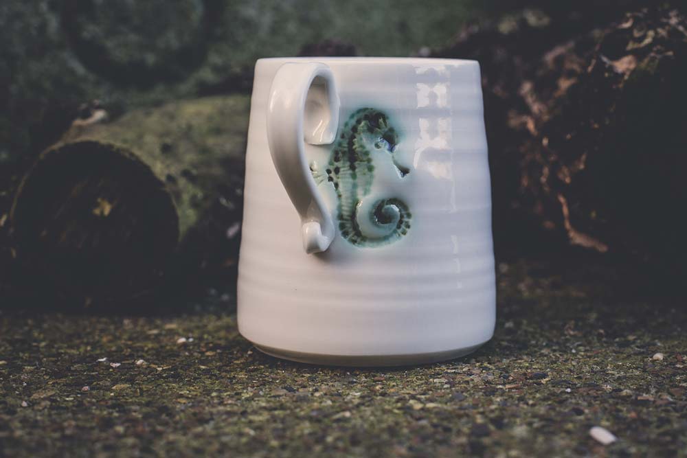 Large white mug with Seahorse