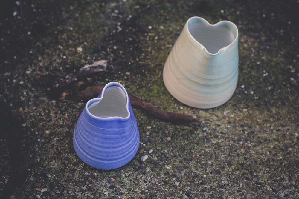 Heart jugs in blue and green